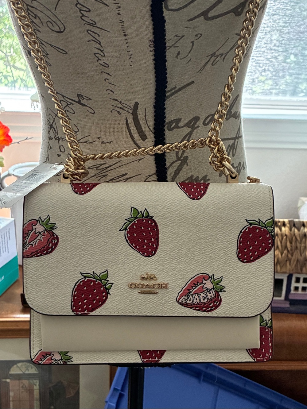 Coach Cream Strawberry Print Leather Chain Shoulder Bag/Crossbody.